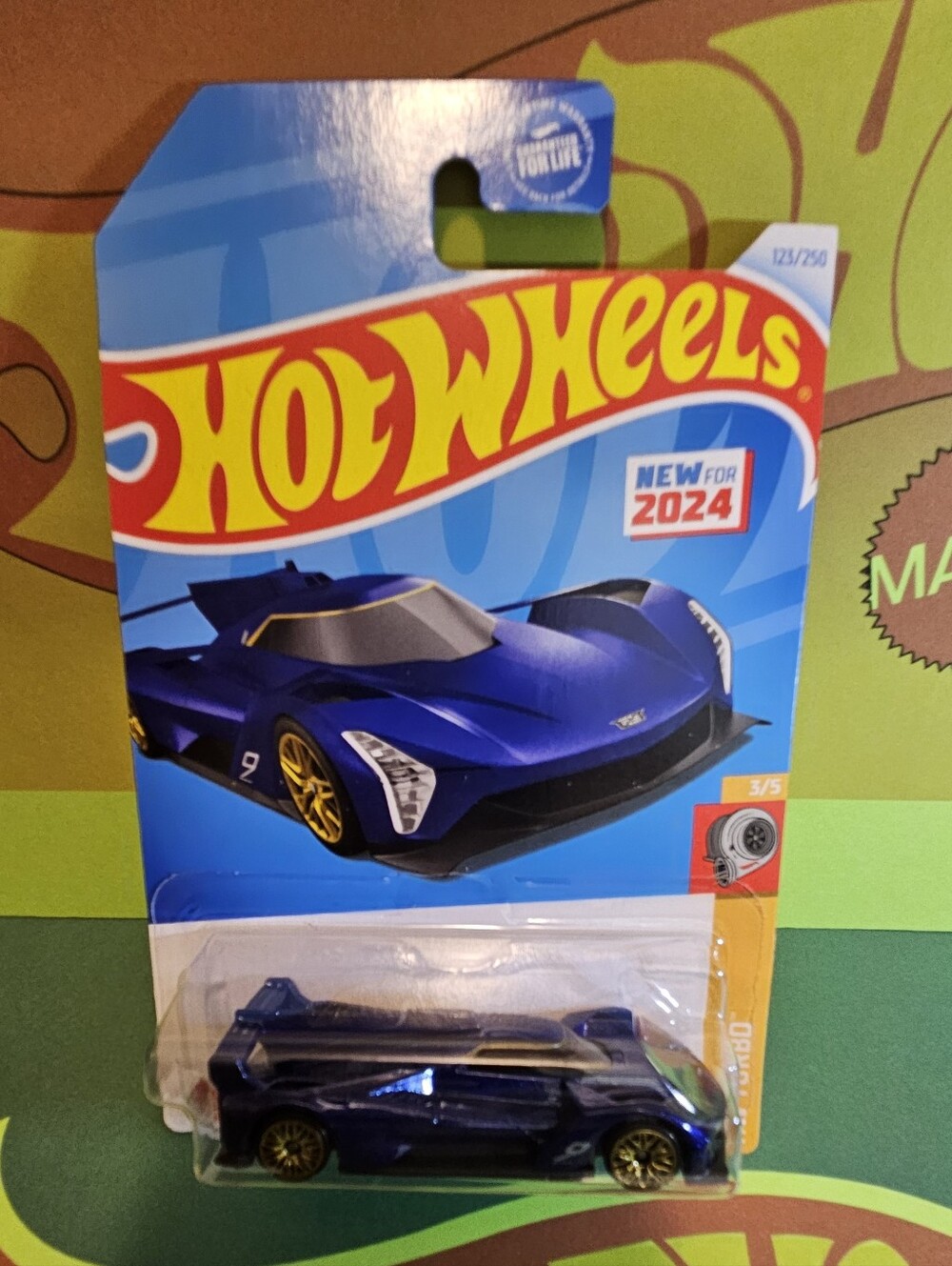 HotWheels Cadillac GTP Metallic Blue Supercar with Gold Wheels